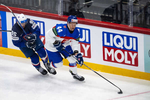 Zľava Kevin Bozon (Francúzsko) a Mislav Rosandič (Slovensko) počas zápasu.