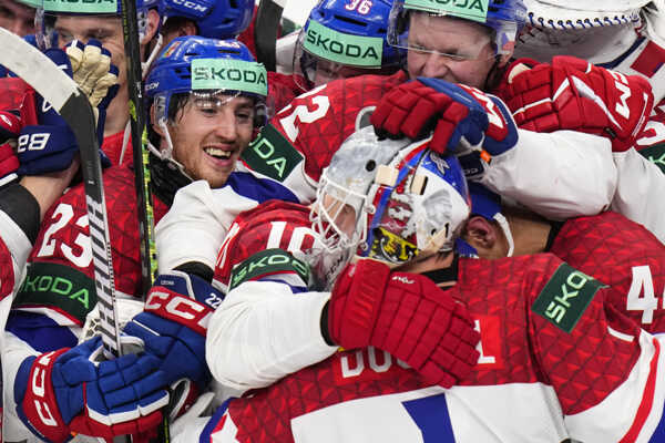 Hokejisti Česka po výhre.